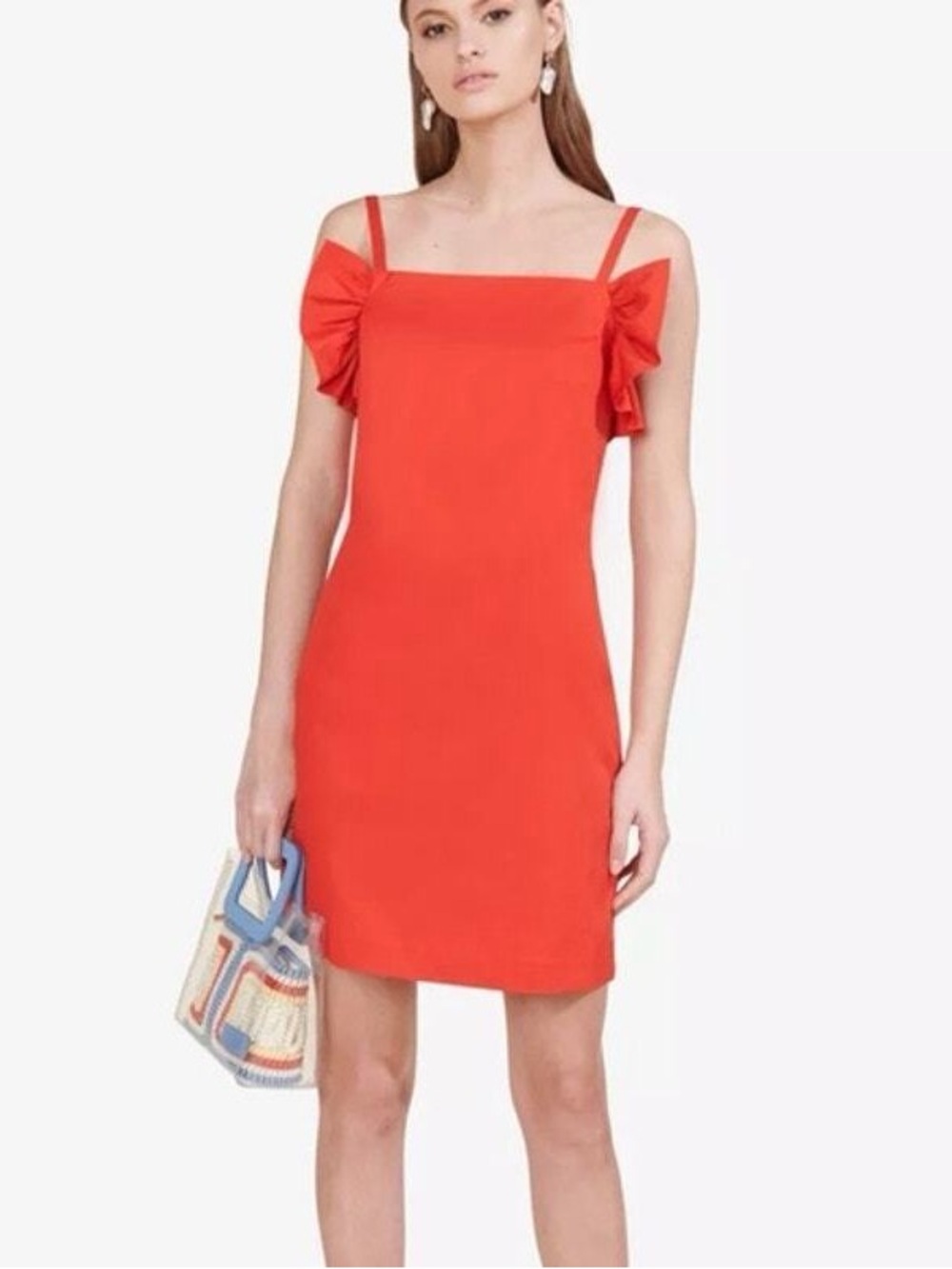 STAUD Red Ruffle-Shoulder Mini Dress - Picture 2 of 6